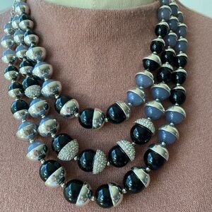 White House Black Market WH/BM Rhinestone Silver Necklace 3 strands